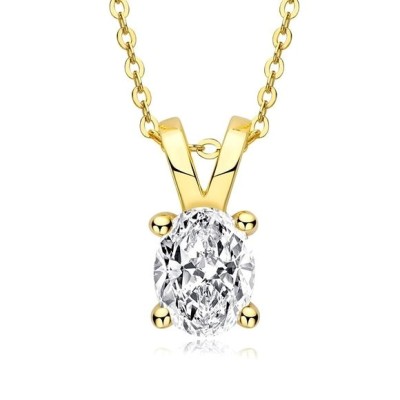 Certified 1 carat Moissanite Diamond Oval Pendant Necklace Yellow Gold