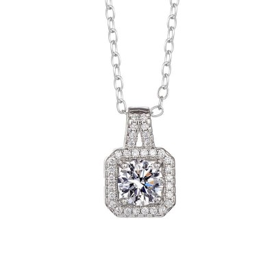 Sterling Silver Moissanite Square Pendant Necklace