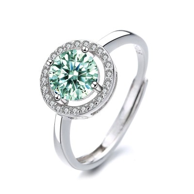 Moissanite Halo Sterling Silver Ring
