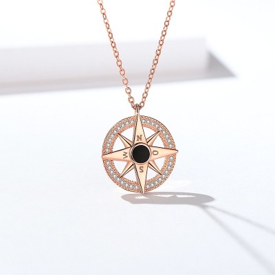 18K Gold Plated Octagonal Compass Pendant Necklace